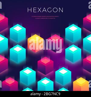 Sfondo astratto con cubo colorato di forme 3D. Sfondo colorato esagonale per volantini, copertina, presentazione. Illustrazione vettoriale Illustrazione Vettoriale