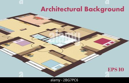 Sfondo architettonico. Piani architettonici di edifici residenziali. I disegni di cottage. Illustrazione vettoriale colorata EPS10 Illustrazione Vettoriale