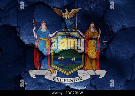 Bandiera dello stato di New York dipinta su un muro cracked Foto Stock