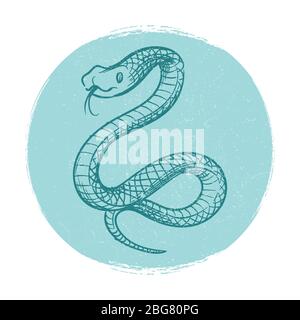 Emblema vettoriale Grunge con serpente disegnato a mano isolato su illustrazione bianca Illustrazione Vettoriale