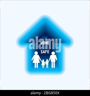rimani a casa stare al sicuro e felice con la vostra famiglia concetto di progettazione vettoriale illustrazione Illustrazione Vettoriale