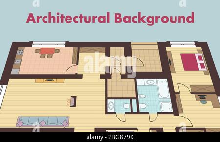 Sfondo architettonico. Piani architettonici di edifici residenziali. I disegni di cottage. Illustrazione vettoriale colorata EPS10 Illustrazione Vettoriale