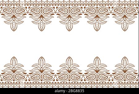 Sfondo Mehndi. Ricamo indiano disegno wuth hennè ornamento. Ornamento di merletti indiani henné sfondo di nozze, illustrazione vettoriale Illustrazione Vettoriale
