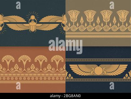 Set di quattro un'illustrazione vettoriale senza giunture di ornamento nazionale egiziano su vari sfondo Illustrazione Vettoriale