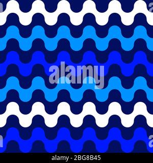 Onde moderno disegno senza cuciture, fondo marino con strisce blu, astratta stampa geometrica ripetitiva, sfondo vettoriale oceano Illustrazione Vettoriale