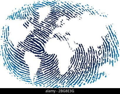 Illustrazione Vettoriale. Mondo icona di impronte digitali nei toni del blu. In stile appartamento. Illustrazione Vettoriale