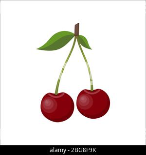 Ciliegio. Bacche fresche isolate su sfondo bianco, illustrazione vettoriale in stile piatto Illustrazione Vettoriale