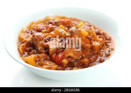 Chili Corn Carne - cibo tradizionale messicano, isolato su bianco Foto Stock