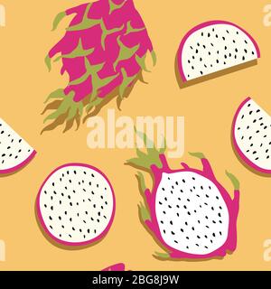 Modello di frutta Dragon minimalista senza cuciture Vector, combinazione di rosso e giallo Illustrazione Vettoriale