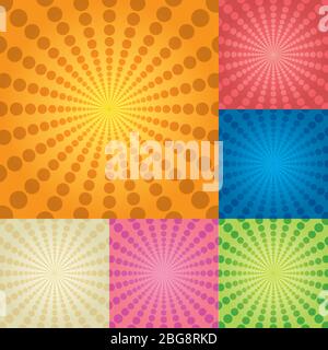 Illustrazione Vettoriale. Circoli radiali background in sei colori tenui. Illustrazione Vettoriale