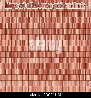 Mega Set composto da collezione 256 sfumature oro rosa. Texture metallizzata. Sfondo lucido. EPS 10 Illustrazione Vettoriale