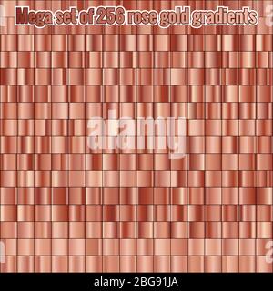 Mega Set composto da collezione 256 sfumature oro rosa. Texture metallizzata. Sfondo lucido. EPS 10 Illustrazione Vettoriale