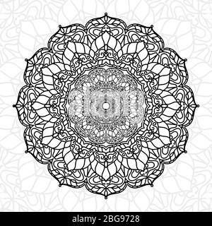 Mandala astratta texture unica per la stampa di carta da parati e l'elemento decorativi, ramadan kareem, ied muabrak, tatuaggio, festa di diwali. Bianco floreale orientale Illustrazione Vettoriale