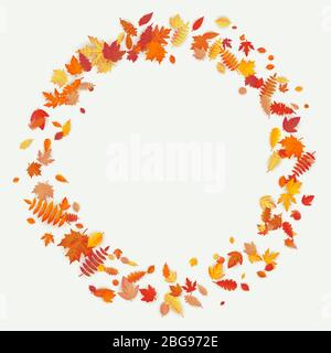 Corona fatta di fiori autunnali e foglie su sfondo chiaro. Composizione autunnale. EPS 10 Illustrazione Vettoriale