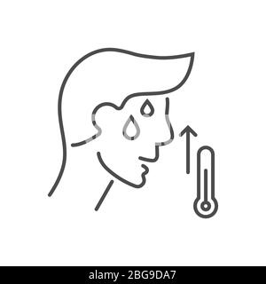Icona della linea sottile del vettore correlato alla temperatura corporea elevata Illustrazione Vettoriale