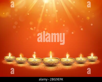 Felice diwali hindu festival di luci biglietto d'auguri modello. India vacanza. EPS 10 Illustrazione Vettoriale