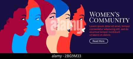Women community. Young multi ethnic women profile Illustrazione Vettoriale