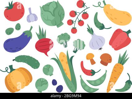 Verdure disegnate a mano. Verdure agricole, prodotti naturali cartoni animati, alimenti freschi e dieta vegetariana di vitamine. Doodle organico vegetali illustrazione vettoriale Illustrazione Vettoriale