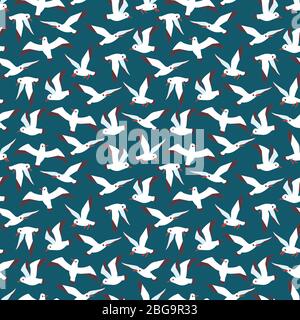 Volo atlantico uccello mare senza cuciture modello sfondo. Illustrazione piatta vettoriale Illustrazione Vettoriale