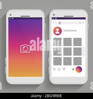 Smartphone ispirati e pagine di social media design piatto. Illustrazione vettoriale Illustrazione Vettoriale