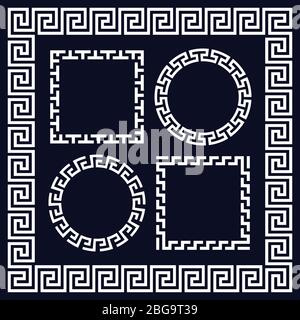 Antiche cornici greche a contorno rotondo e rettangolare. Grecia cerchio di confine e ornamento in stile greco. Illustrazione vettoriale Illustrazione Vettoriale