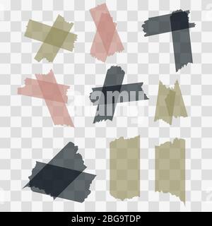 Scotch, pezzi di nastro adesivo isolati su sfondo trasparente. Illustrazione vettoriale Illustrazione Vettoriale