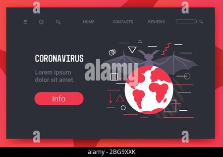 Coronavirus respiratorio 2019-nCoV influenza diffusione del virus influenza mondiale galleggiante pipistrello mondiale copia orizzontale spazio vettore illustrazione Illustrazione Vettoriale