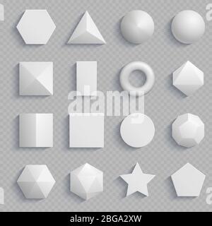 Vista dall'alto forme matematiche di base realistiche isolate su sfondo trasparente. Forma della geometria di base vettoriale, quadrato e rettangolo, illustrazione di esagono e triangolo Illustrazione Vettoriale