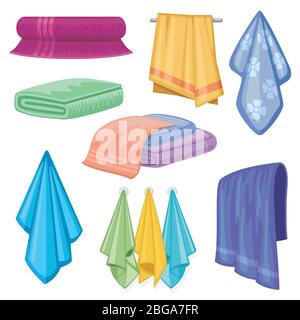 Panno in tessuto di cotone. Bagno e cucina asciugamani simbolo di igiene e igiene. Asciugamano per uso domestico, panno morbido in cotone per l'igiene Illustrazione Vettoriale