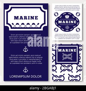 Banner marini o volantini modello con elementi marini. Illustrazione vettoriale Illustrazione Vettoriale