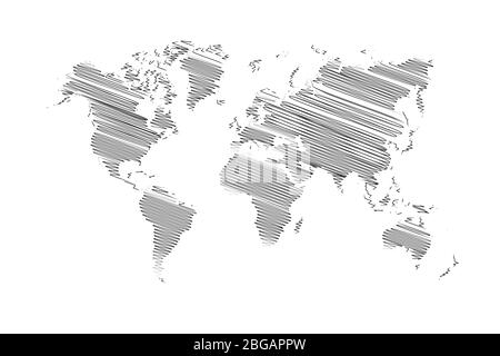 Mappa del mondo dettaglio linea vettoriale schizzo in alto Illustrator, EPS 10. Illustrazione Vettoriale