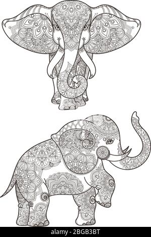 Illustrazione di elefante con decorazione vettoriale di mandala Illustrazione Vettoriale