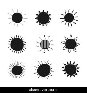 Icone del sole disegnate a mano Illustrazione Vettoriale