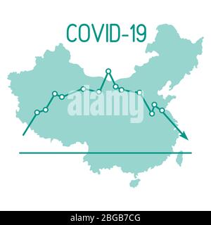 Illustrazione vettoriale Mappa Cina programma riduzione brusca goccia di malati Covid-19 sconfiggere coronavirus senza nuove infezioni Stop Pandemic 2019-nCoV Illustrazione Vettoriale