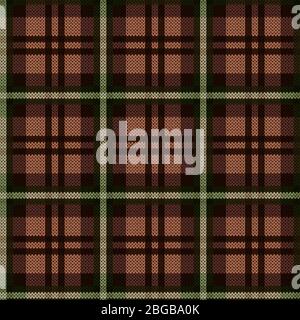 Lavorazione a maglia di un pattern vettoriale senza cuciture come una plaid tartan principalmente nelle tonalità marrone e cachi Illustrazione Vettoriale