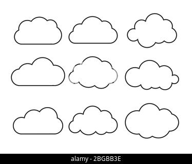 Simbolo o logo bianco nuvola vuoto, palloncino pensante impostato su sfondo bianco. Illustrazione vettoriale Illustrazione Vettoriale