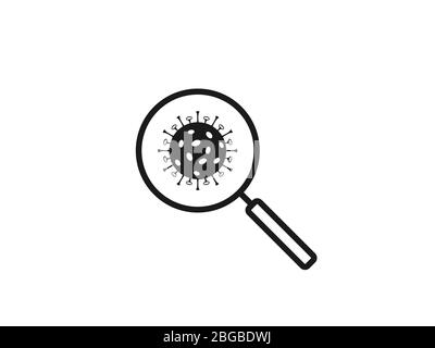 Virus, icona lente di ingrandimento. Illustrazione vettoriale, design piatto. Illustrazione Vettoriale