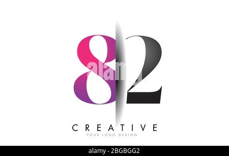 82 8 2 Logo di numeri grigio e rosa con disegno grafico creativo di taglio ombra. Illustrazione Vettoriale