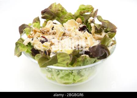 Insalata di mele Waldorf, uvetta di noci, lattuga e maionese Foto Stock