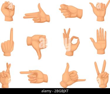 Gesti con le mani diverse. Immagini vettoriali in stile cartoon Illustrazione Vettoriale