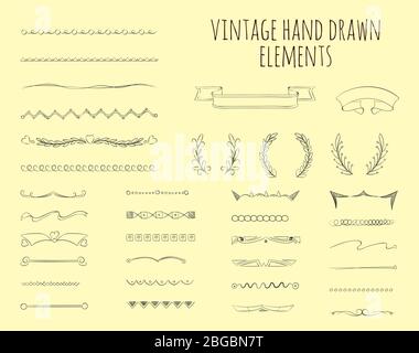 Elementi disegnati a mano vintage Illustrazione Vettoriale