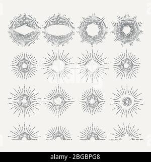 Set di illustrazioni Sunburst. Elementi di design di forme circolari. Immagini vettoriali Illustrazione Vettoriale