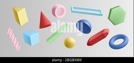 Set di forme geometriche 3d colorate isolate su sfondo bianco Illustrazione Vettoriale