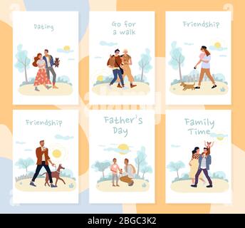 Le persone godono di attivo estate tempo all'aperto set di carte Illustrazione Vettoriale