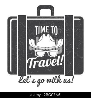 Time to Travel logo grunge design in stile monocromatico. Illustrazione vettoriale Illustrazione Vettoriale