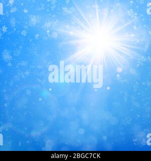 Delicato giorno di sole invernale con cielo blu e fondo nevoso. EPS 10 Illustrazione Vettoriale