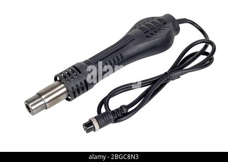 Pistola ad aria calda per stazione di saldatura. Isolato su uno sfondo bianco. Foto Stock