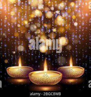 Felice illustrazione di Diwali di bruciare diya. Sfondo delle vacanze. EPS 10 Illustrazione Vettoriale