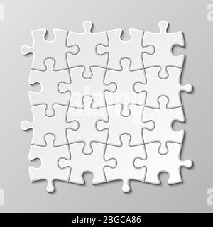 Set vettoriale per pezzi di puzzle bianco. Puzzle gioco puzzle, illustrazione concetto di lavoro di squadra Illustrazione Vettoriale