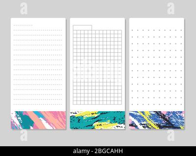 Pagine decorative per liste di appunti con elementi a grunge brillante. Carta vettoriale per messaggi con illustrazione di punti o celle Illustrazione Vettoriale